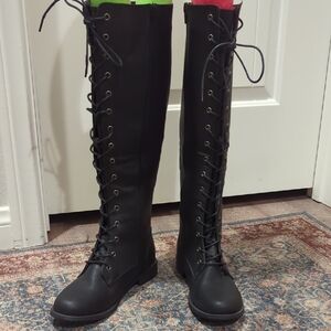 NWoT Shoe Dazzle Black Lace-Up Tall Wide Calf Boots